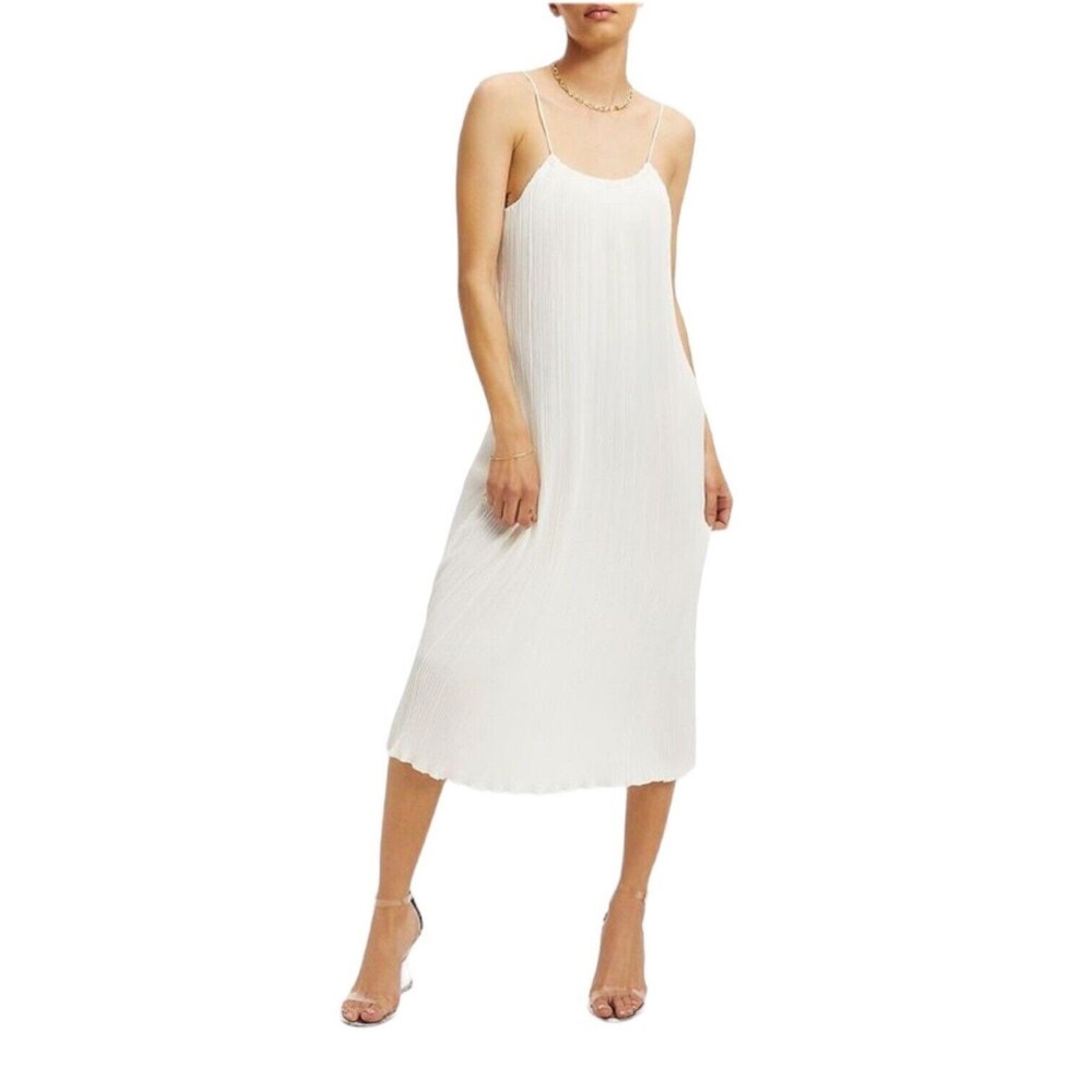 Good American Ivory‎ Plissé Slip Dress S/M Midi Spaghetti Strap NWT